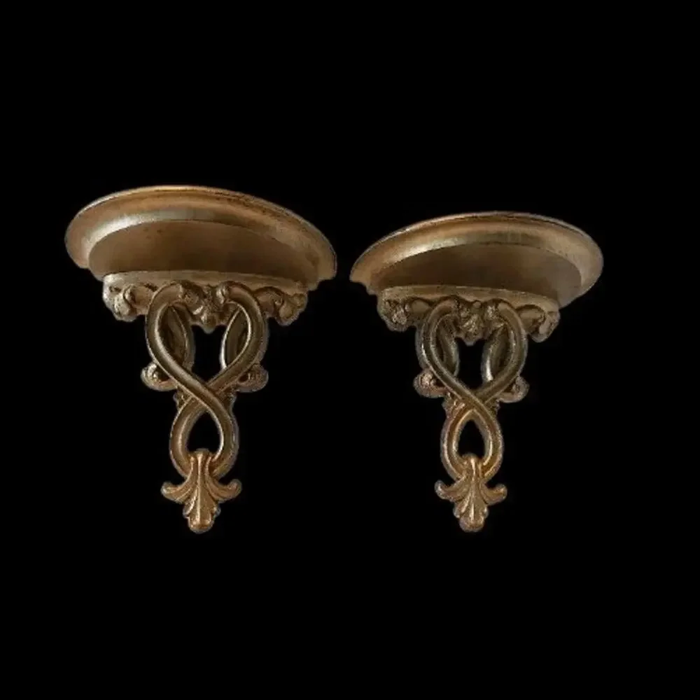 2 Vintage Hollywood Regency 60s Ornate Gold Gilded Weathered Wall Shelf Shelves